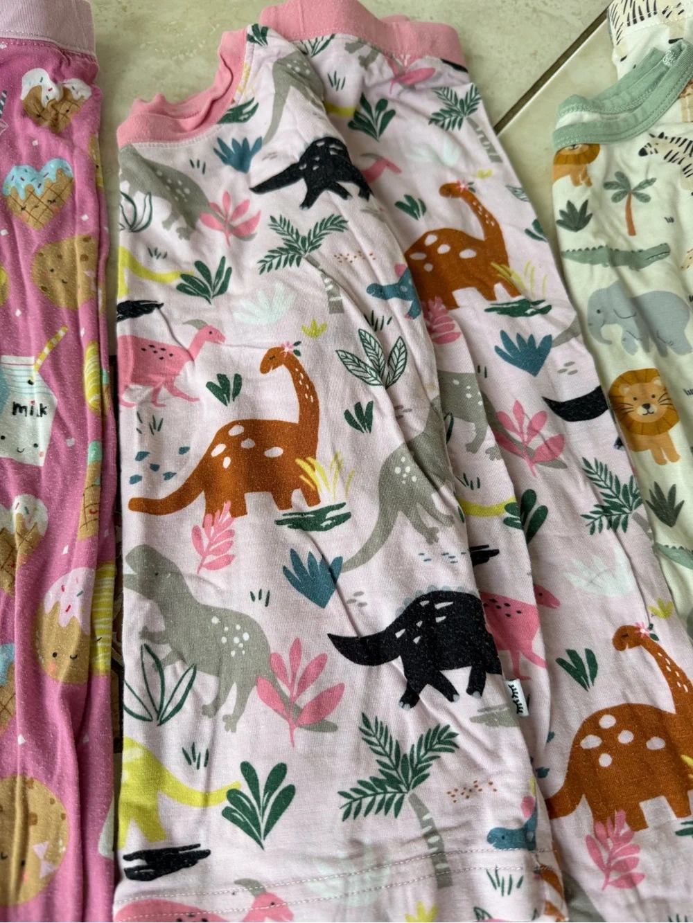 Kids Pink Dinosaur and Animal Print Pajama Set - Brand Unspecified